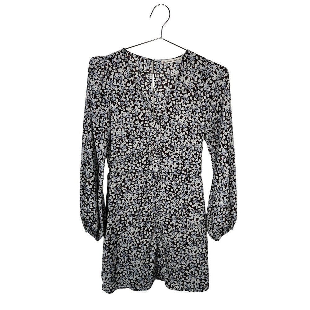 Abercrombie & Fitch Mini Dress Black Blue Floral Long Sleeve Dress Small